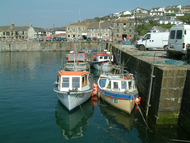 Fishing boats in Porthleven inner harbour. 29 May 2003.